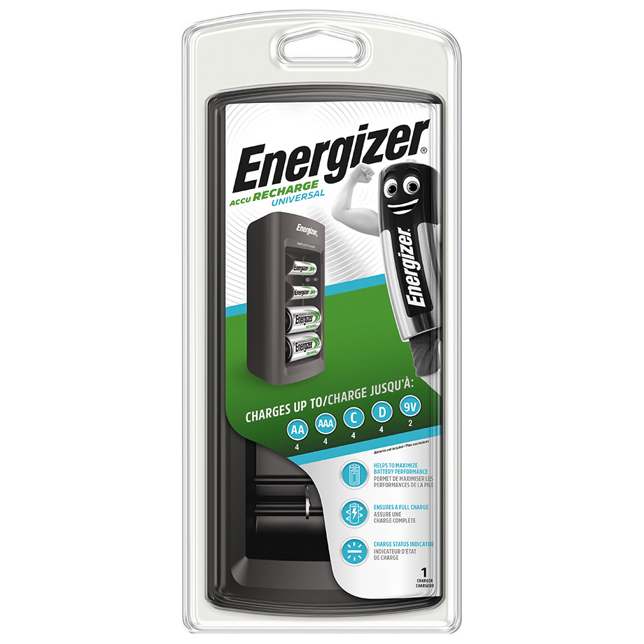 Energizer Ladegerät Accu Recharge Universal für 4 Akkus, Größe AA, AAA, C, D, 9V