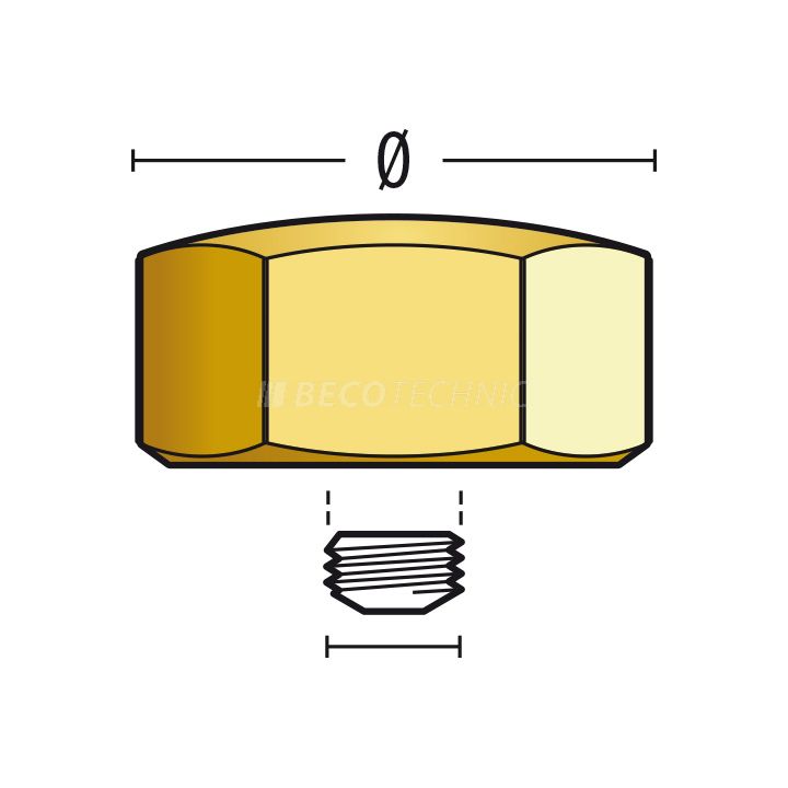 Krone Hexagonal 919 H, 3 Micron gelb, Rohr kurz, Ø 3,35, Tubus 2,0, Gewinde 0,90, wasserdicht