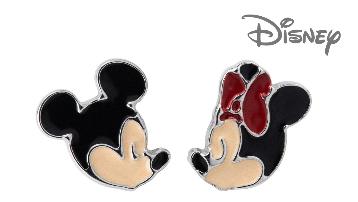 QPP Ohrstecker JCM4, Mickey & Minnie, Emaille rot & schwarz, Disney-lizenziert, weiß, 1 Paar