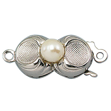Collierschließe, 925/- Silber rhodiniert, 1 Perle,1-reihig, 8 x 14 mm