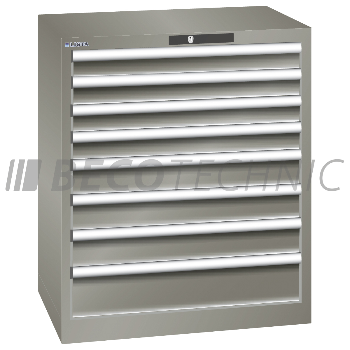 Lista drawer cabinet 36 x 27 E, 10 drawers, pearl mouse gray, Key Lock, height 850 mm