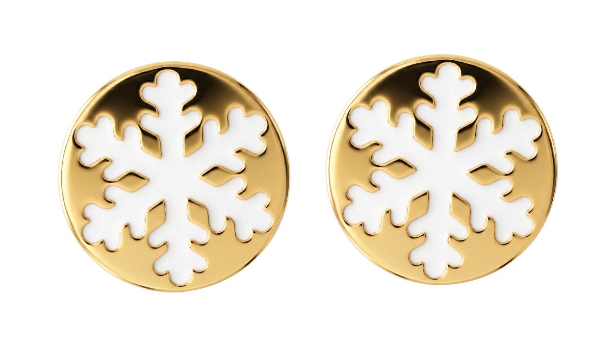 QPP ear studs K38, snowflake enamel, yellow gold-plated stainless steel, 1 pair