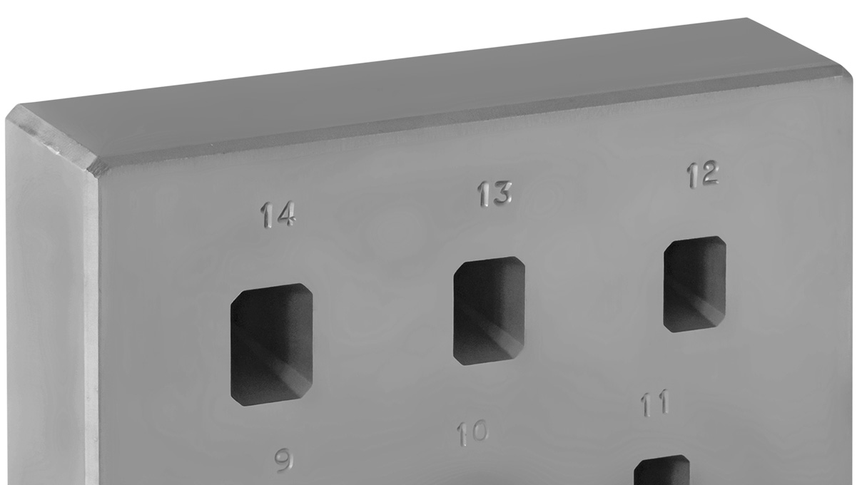 Einstauchmatrize mit Stempel, 11 Löcher, lang achteckig, Gr. 4 - 14 mm