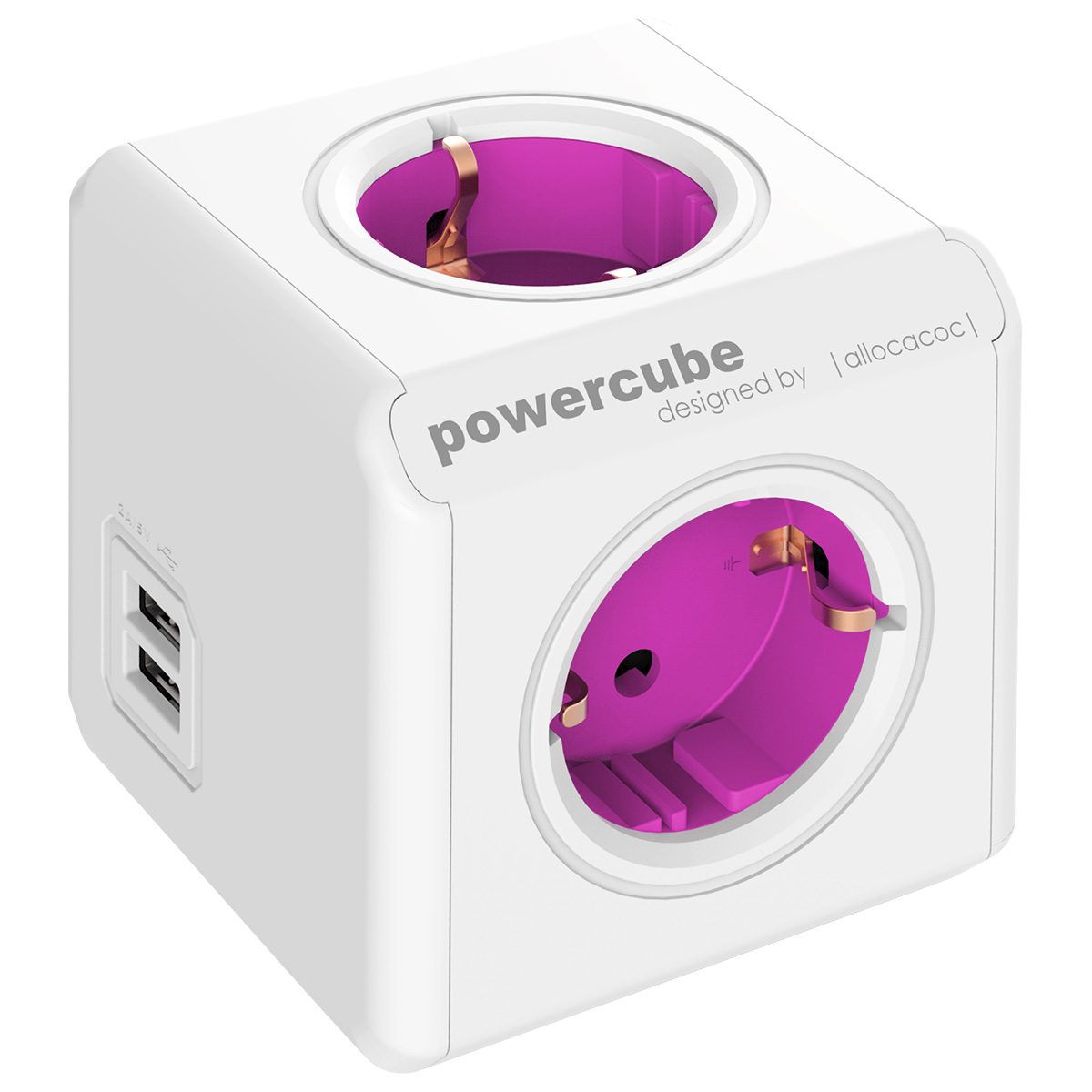 PowerCube ReWirable USB Steckdosenwürfel, 4 Steckdosen, 2 USB-Anschlüsse, 3 Reisestecker UK, USA, AUS