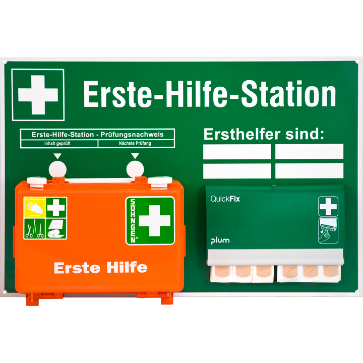 First aid station, including a plaster dispenser