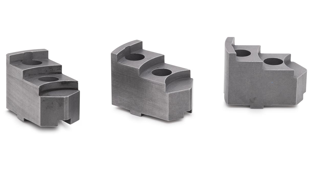 Set of 3 clamping jaws, hardened steel, for external clamping