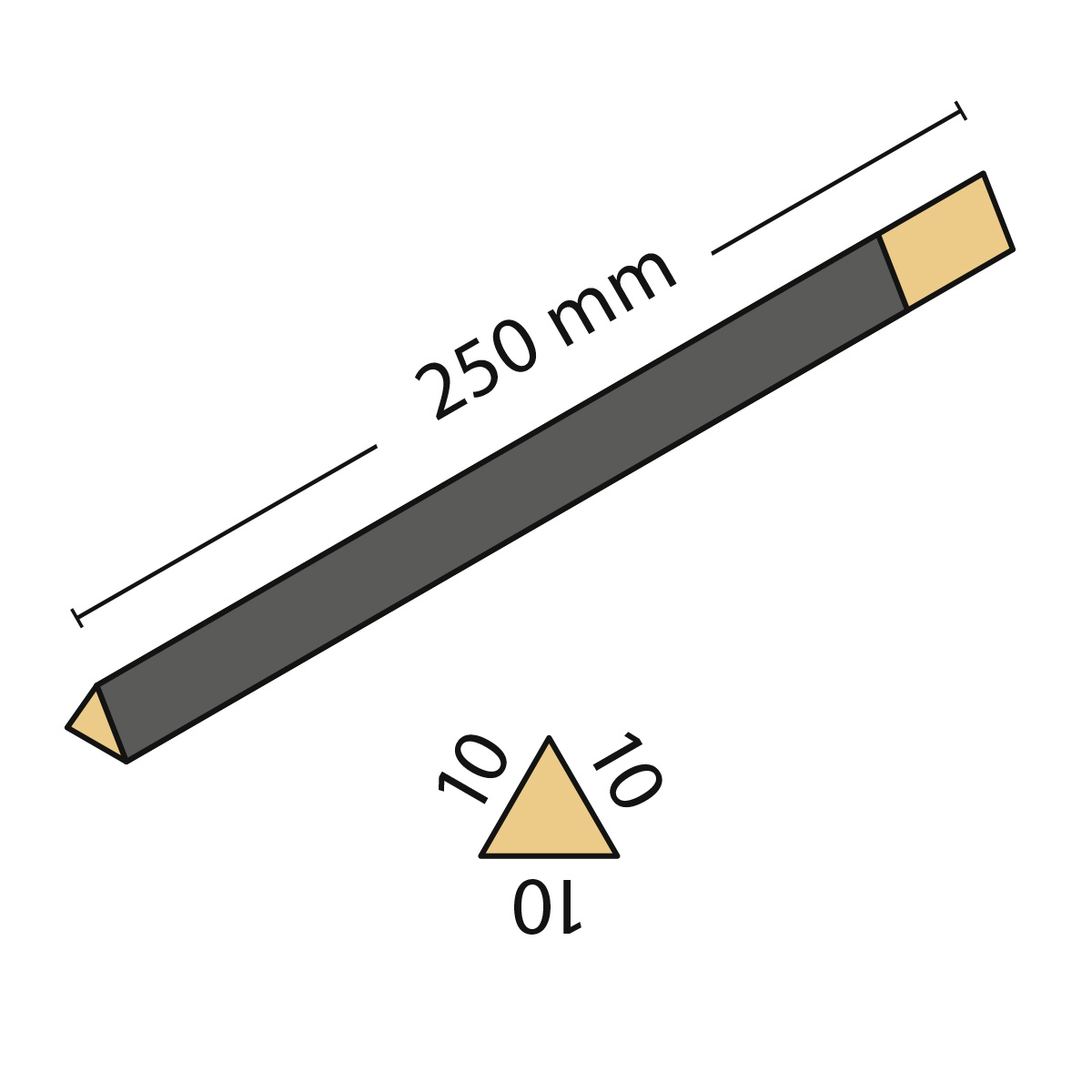 Schmirgelfeile, dreieckig K 80=4 (sehr grob) Abm. 250x10x10x10 mm (belegt 210 mm)