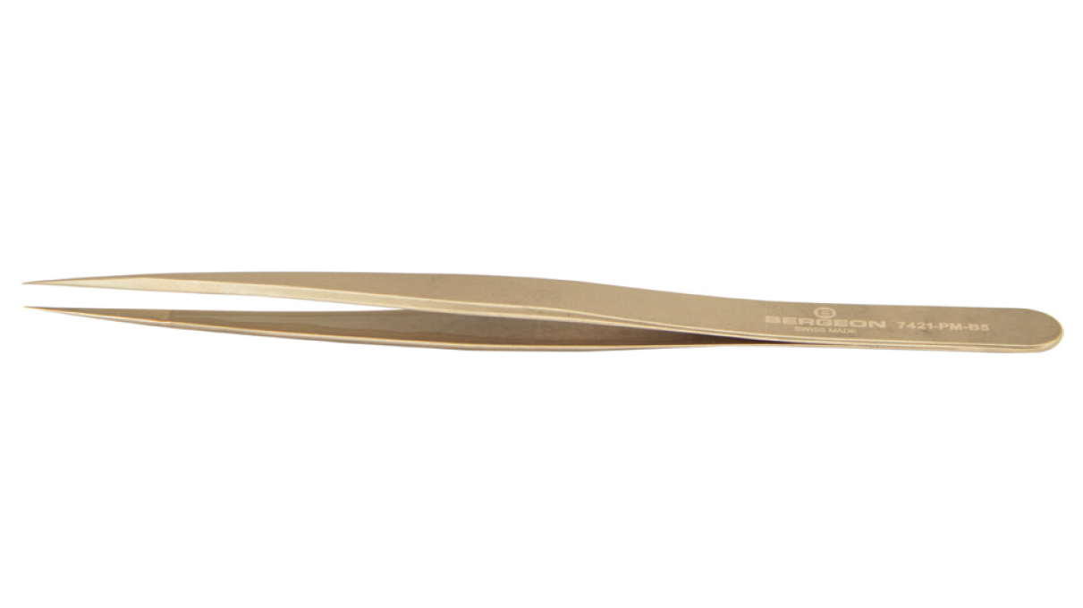 Bergeon 7421-PM-S5 tweezers type S5, thin, bronce, 100 % nonmagnetic