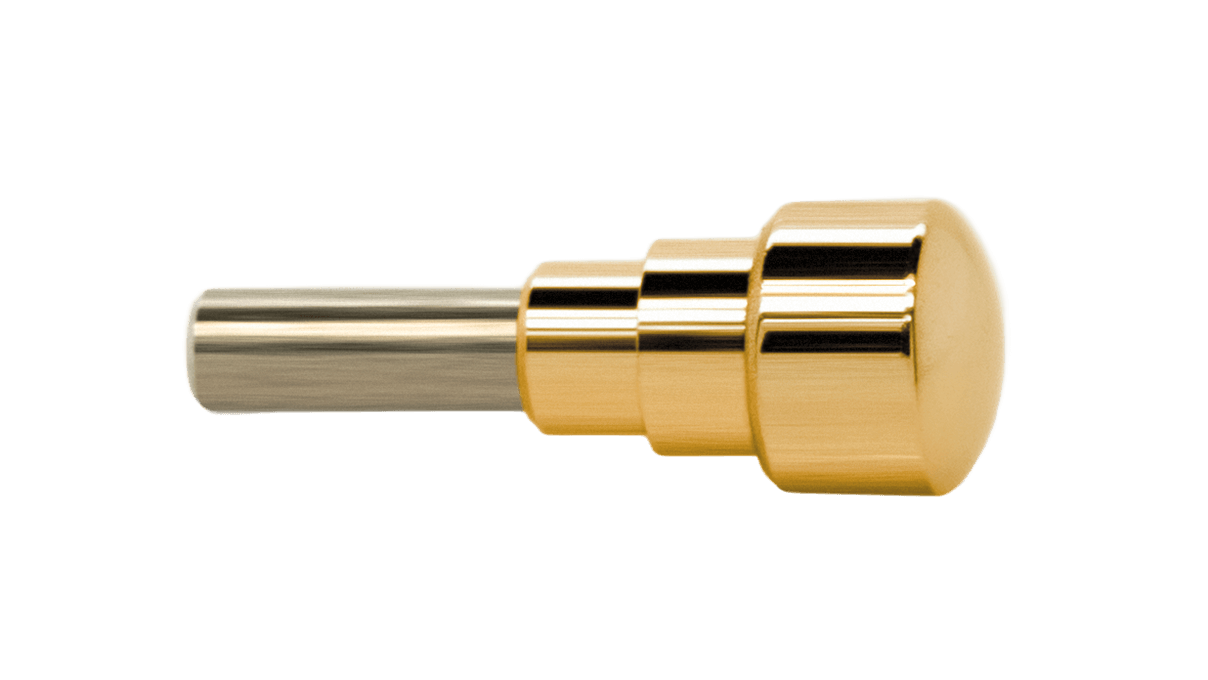 Pulsador impermeable P15Y para cronógrafos a prensar, cabeza Ø 3,4 mm, tubo Ø 2,0 mm, recorrido del muelle 5,0 mm, dorado ( 3 micras )