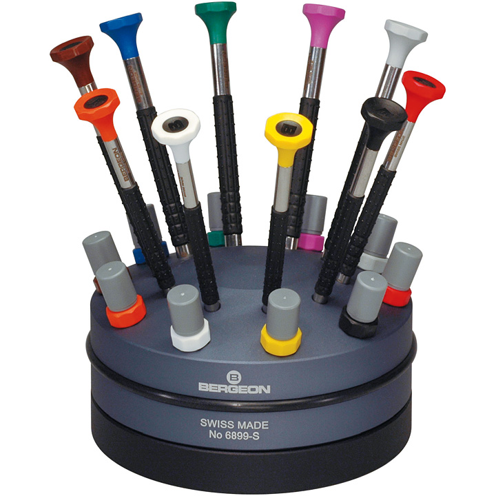Bergeon 6899-S10 rotating base with 10 screwdrivers, with spare blades