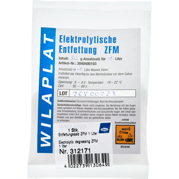 Electrolytic degreasing bath ZFM, make-up salt, cyanide-free, 1 kg, for 20 l