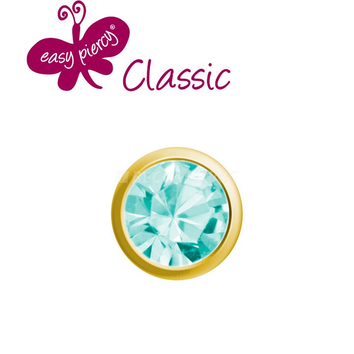 1 pair ear studs Easy Piercy Classic, gold plated, mini aquamarine imitation