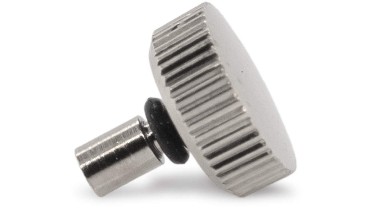 Waterproof crown, Japanese shape, Stainless steel, White, Head Ø 3 mm, Thread Ø 0,6 mm