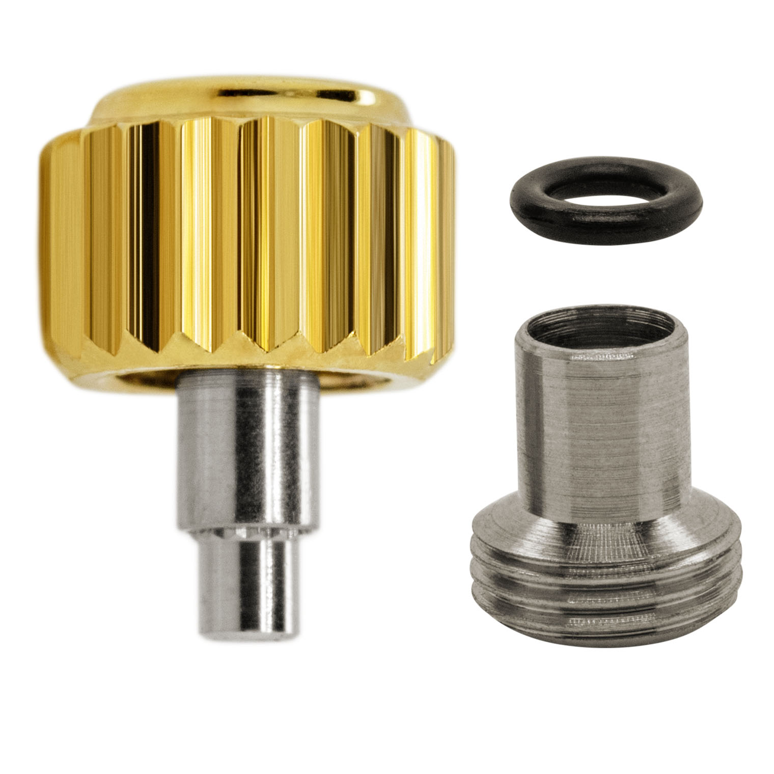Schraubkrone PB, 3 Micron gelb mit Tube und Dichtung, Höhe 3,8, Ø 8,0, Tubus 2,9, Gewinde 0,9, wasserdicht