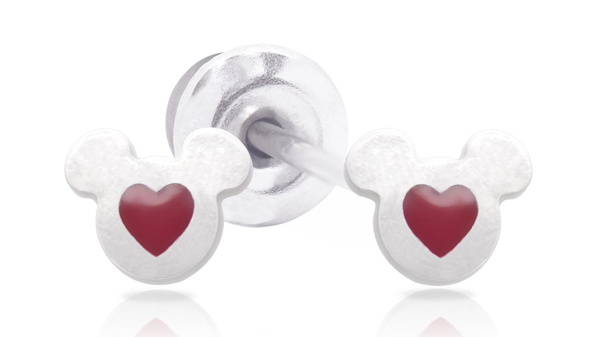 QPP Ear studs JCM3, Mickey, red enamel, Disney-licensed, white, 1 pair