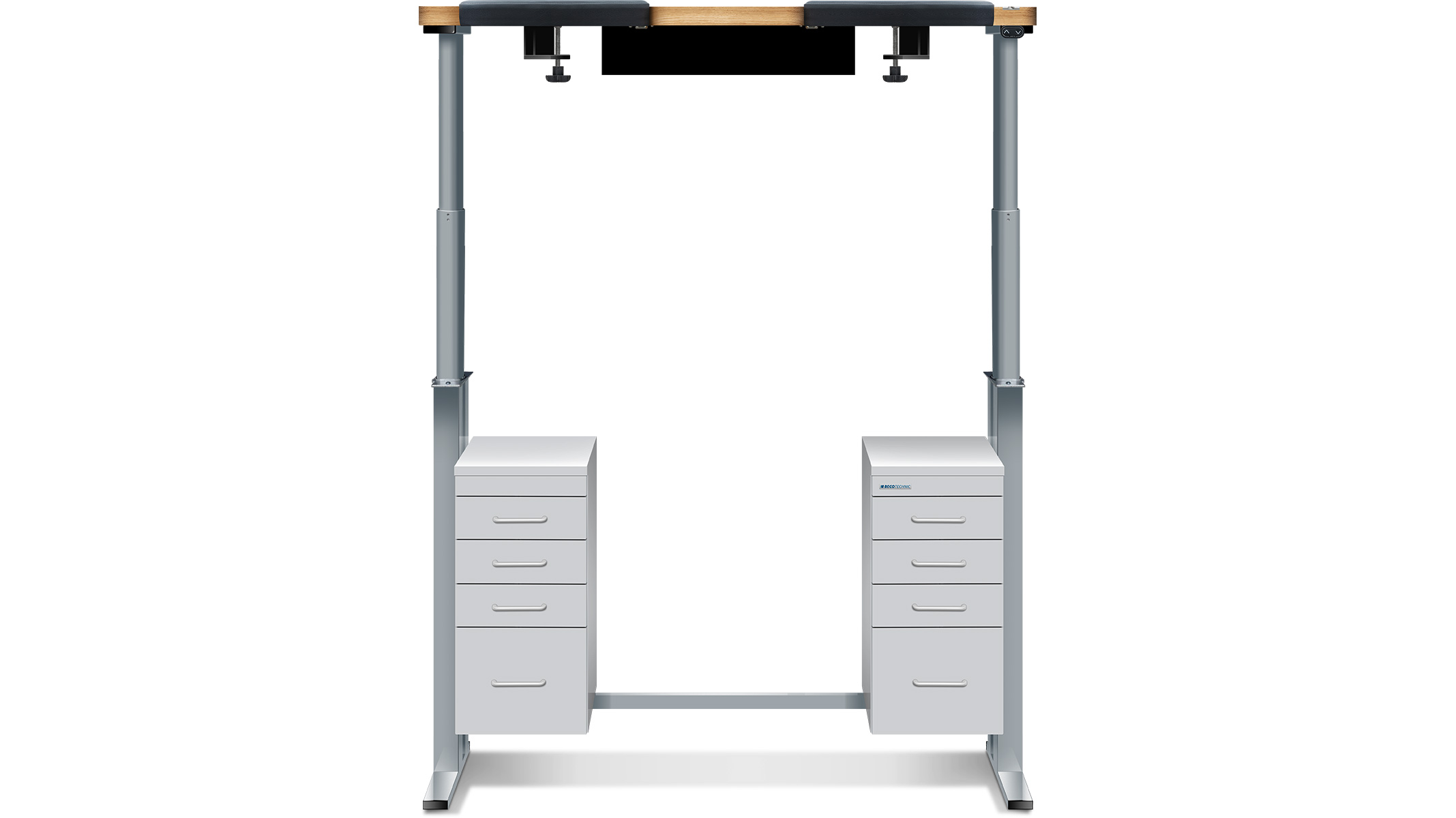 Workbench Ergolift Evolution, bench top oak, 120 x 60 x 4 cm, drawers silk gray