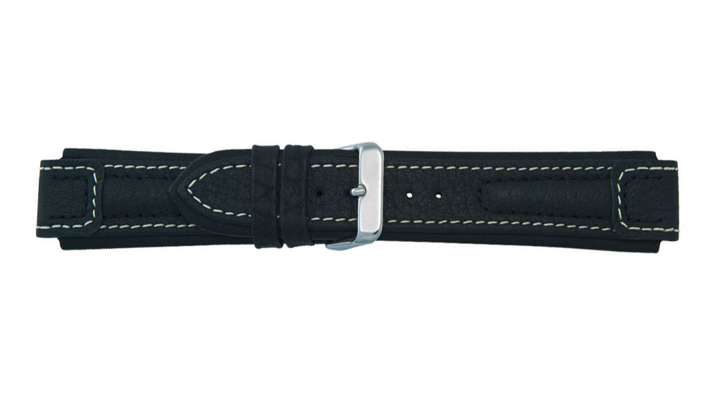 Uhrenband, Terrasco, Kalbsleder, 18 mm, Schwarz, Schließe Edelstahl