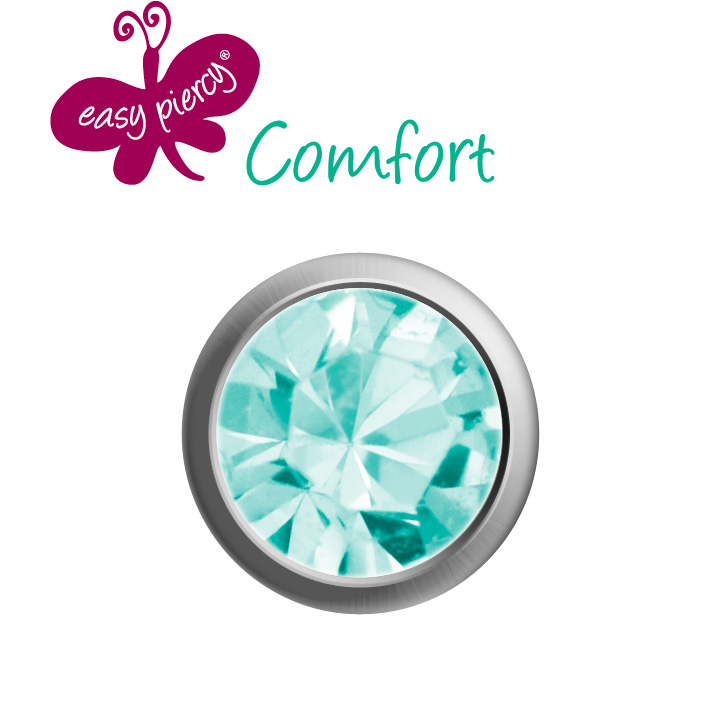 Easy Piercy Comfort 1 paire de boutons d'oreilles Ø 3,95 mm, blanc, imitation aiguemarine