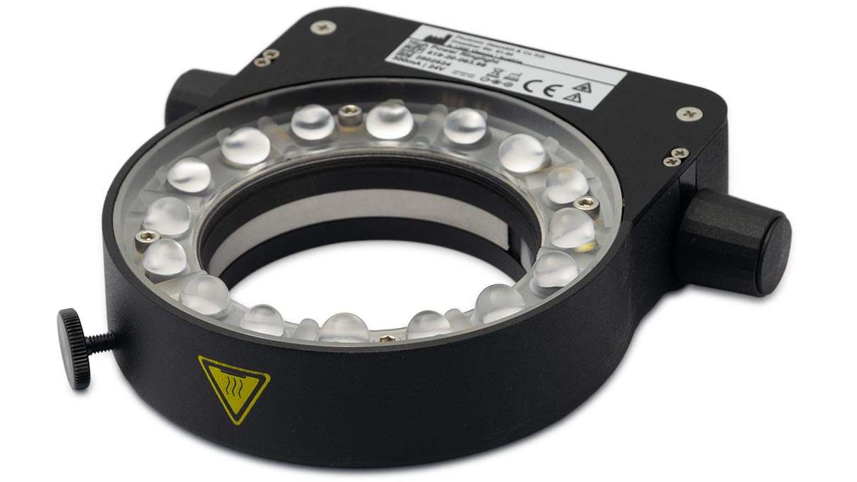 High Power LED Ringleuchte (HPRL), segmentierbar, 8 High Power LEDs mit Ringoptik, Optik montierbar
für Nah- oder Fernbereich