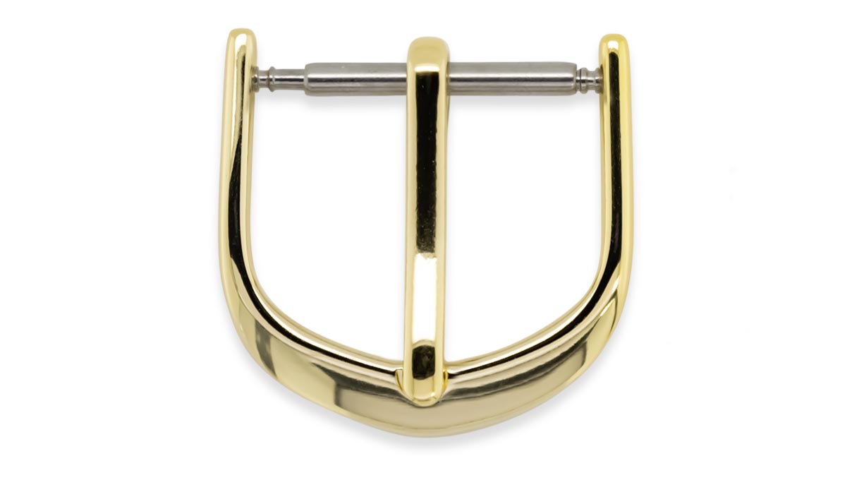 Pin buckle for leather bracelets, Classic, gold plated, 10 mm