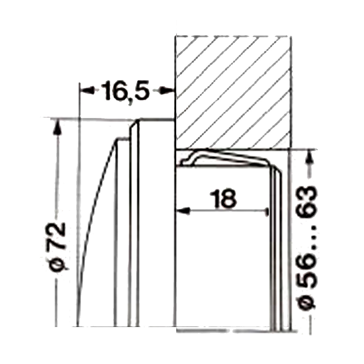 Einsteckwerk, Quartz römisch  72 mm, Einbaumaße 56-63 x 18 mm