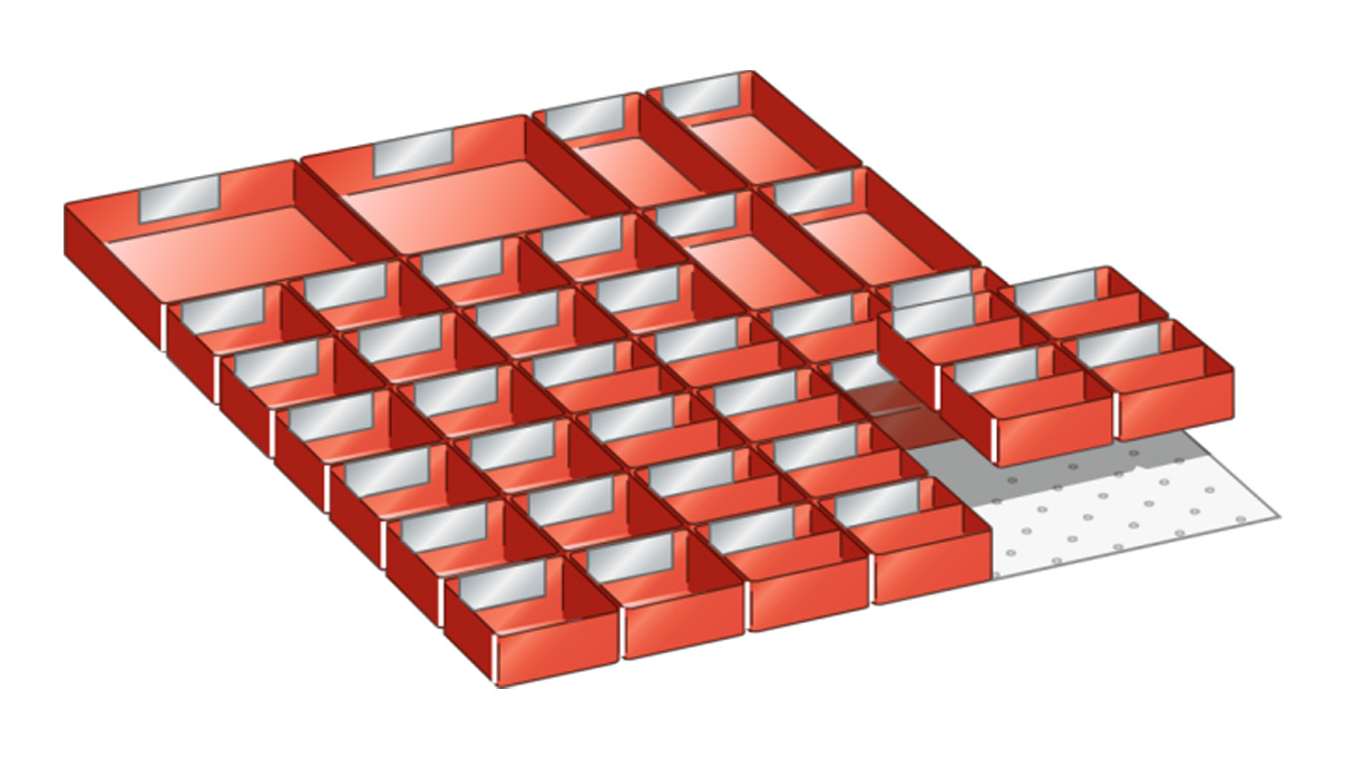 Lista plastic boxes, set for 36 x 27 E with front height 50 mm, 38 pieces