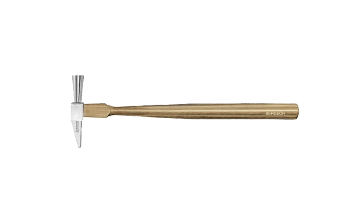 Bergeon 1438-3 watchmaker hammer with wooden handle, polished steel head, 70 x 220 mm