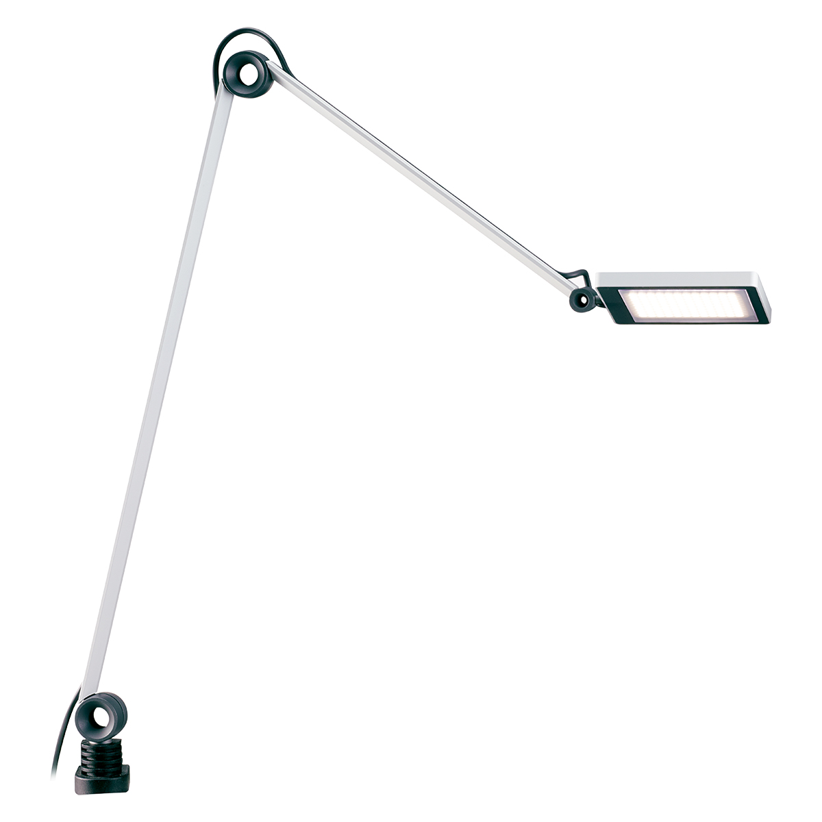 Luminaire Para.Mi, 7 W, 4000 K, silver metallic, articulated arm, rectangular luminaire head, table base