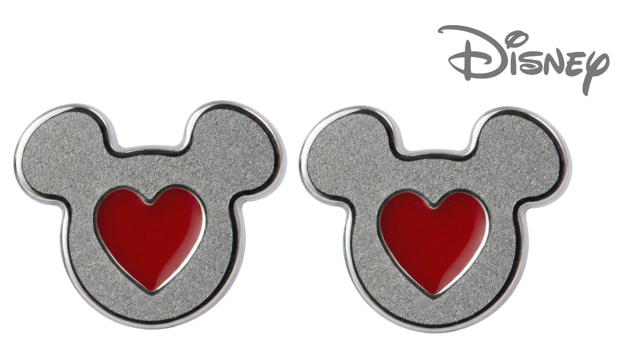 QPP Boucles d'oreilles JCM3, Mickey, émail rouge, sous licence Disney, blanches, 1 paire