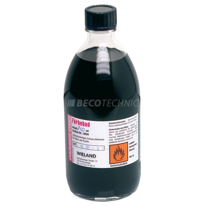Parijse oxide voor het zwart kleuren van edele metalen en koperlegeringen (3,4 g Pd/l) (gebruiksklaar 250
ml)
