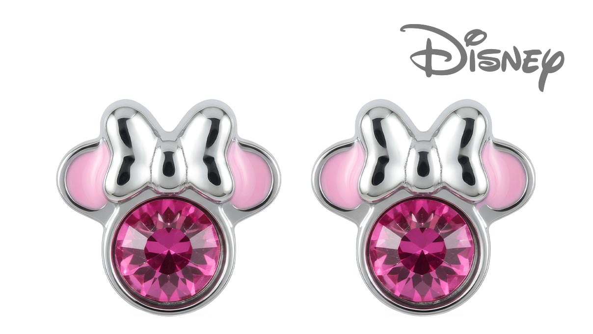 QPP Ohrstecker JCM7, Minnie, Kristall rosa, Disney-lizenziert, weiß, 1 Paar