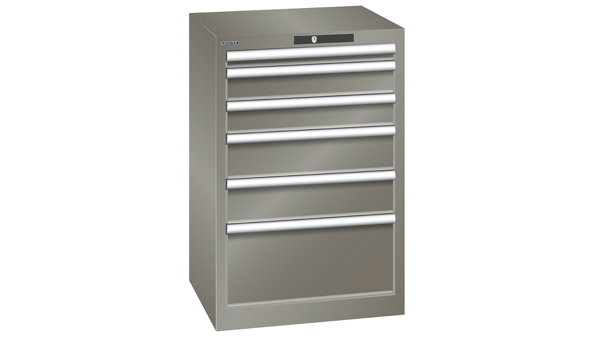 Lista Schubladenschrank 27 x 27 E, 6 Schubladen, perlmausgrau, Key Lock, Höhe 850 mm