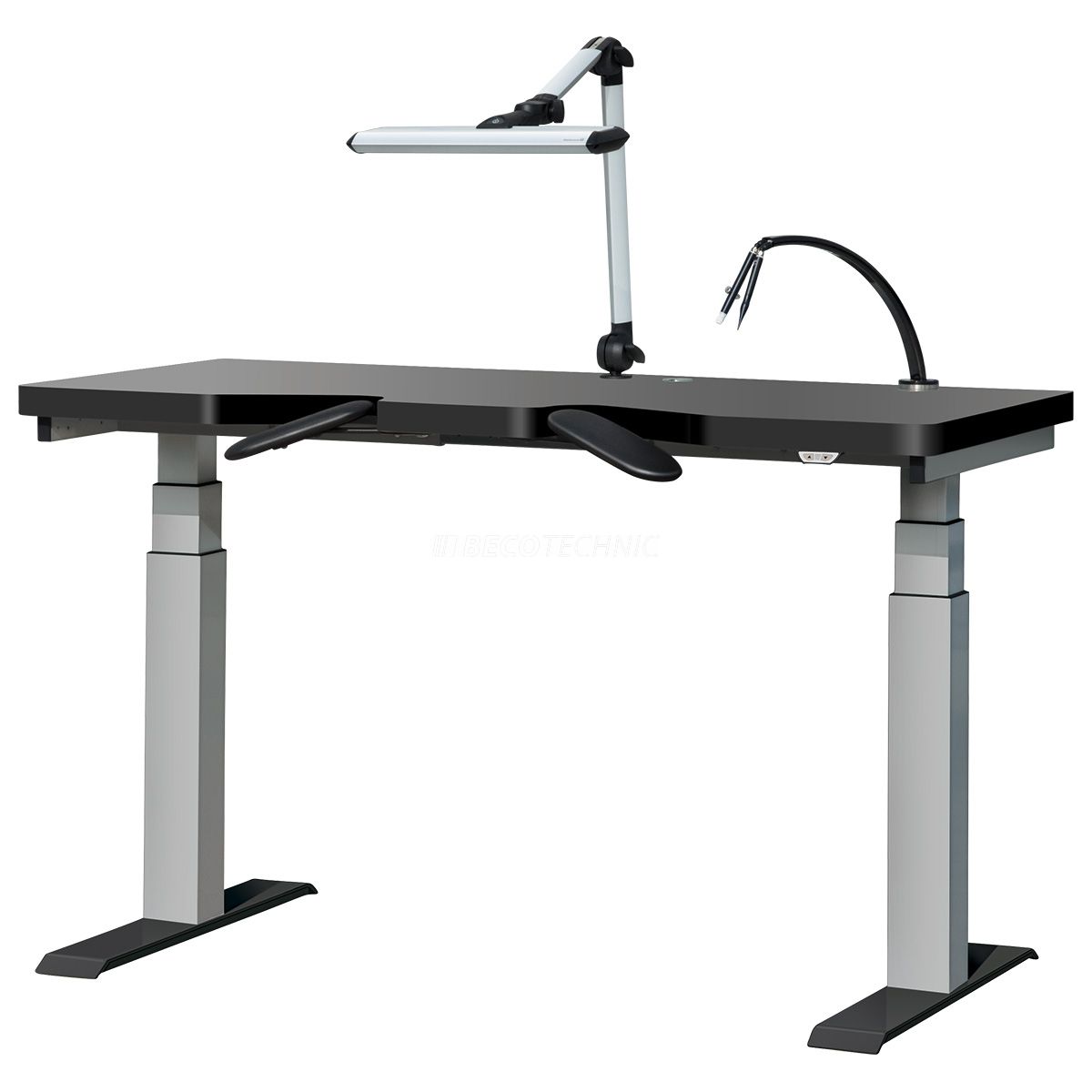 Uhrmacherwerktisch Ergolift Advanced Mobile, anthazit, Arbeitsplatte 140 x 75 x 4 cm