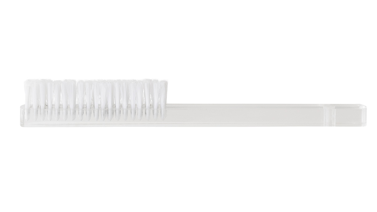 Handbürste, 4-reihig, weiße Nylon Borsten, Plexigriff, weich, 190 mm