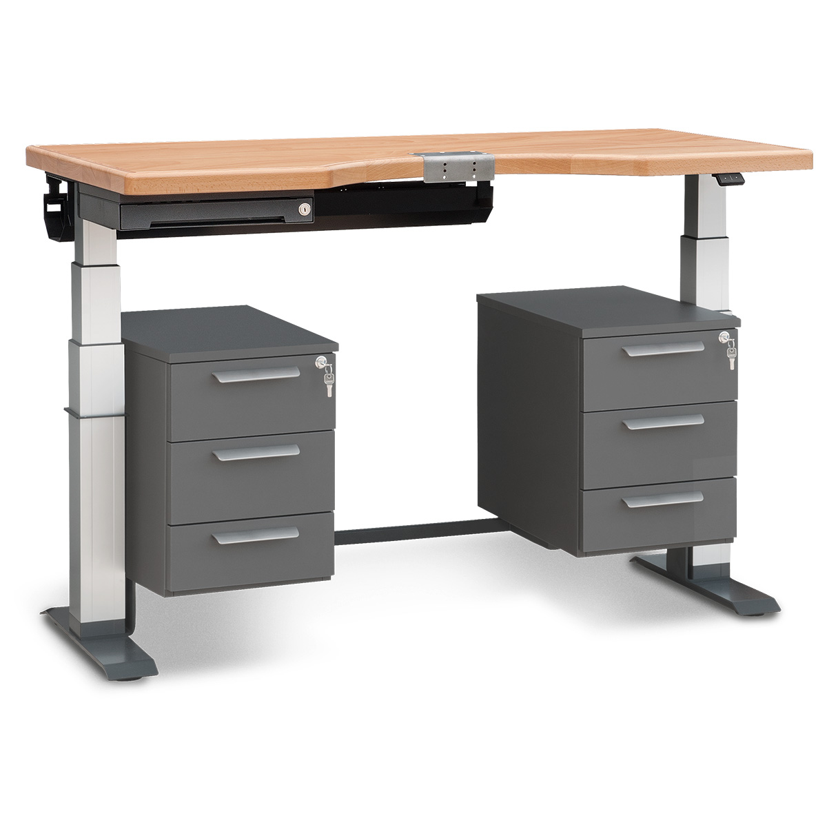 Werktafel Ergolift Signature voor goudsmeden en steenzetters, massief beuken, werkblad 140 x 60 x 3,8 cm, met
elektrische hoogteverstelling