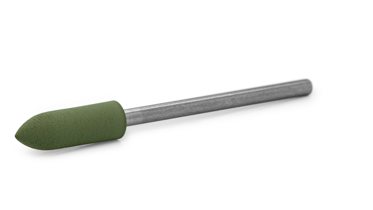 Polisher Eveflex, green, torpedo, Ø 5 x 16 mm, very soft, grain fine, HP-shank