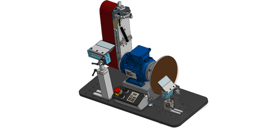 Micromecalp X550 EVO Schleif- und Lapidiermaschine mit Bandschleifsystem und Universalwelle zum Wechsel zwischen Scheiben
und Stangen, inkl. 240 mm Scheibe und 80 SH Rolle, 230 V