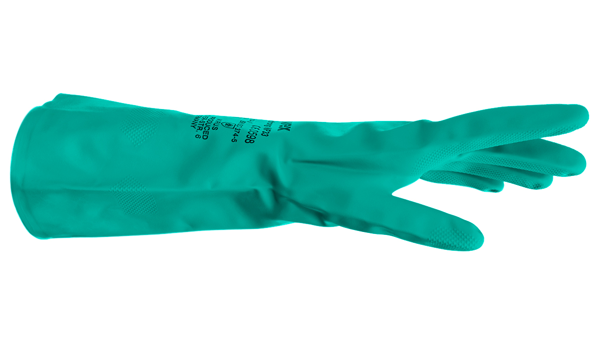 Chemisch beschermende handschoenen, EN ISO 374,  nitrilrubber, maat S / 7