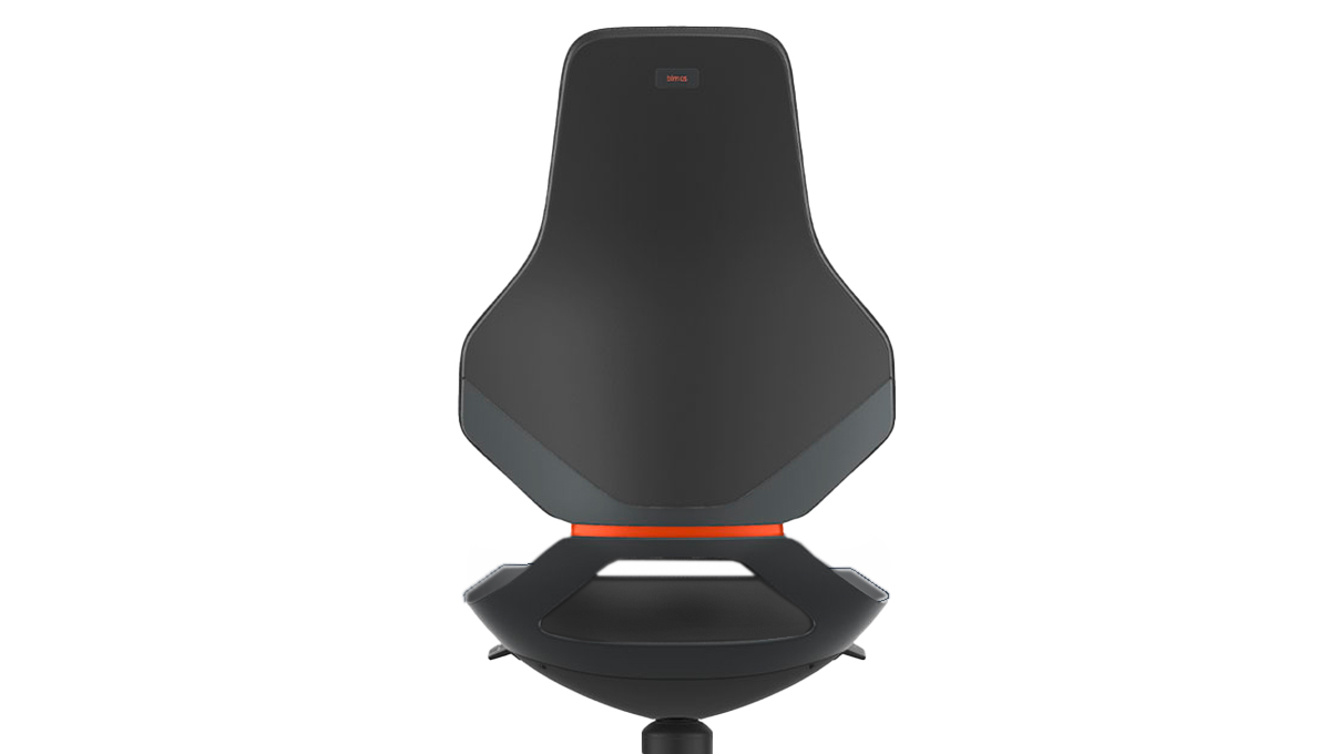 Bimos Texon hightech werkstoel voor cleanrooms, ESD-beschermd, met glijders en stervoet, zithoogte 57 -
81 cm, zonder zitkussen, Auto-Motion technologie, frame zwart, Flex-Back oranje