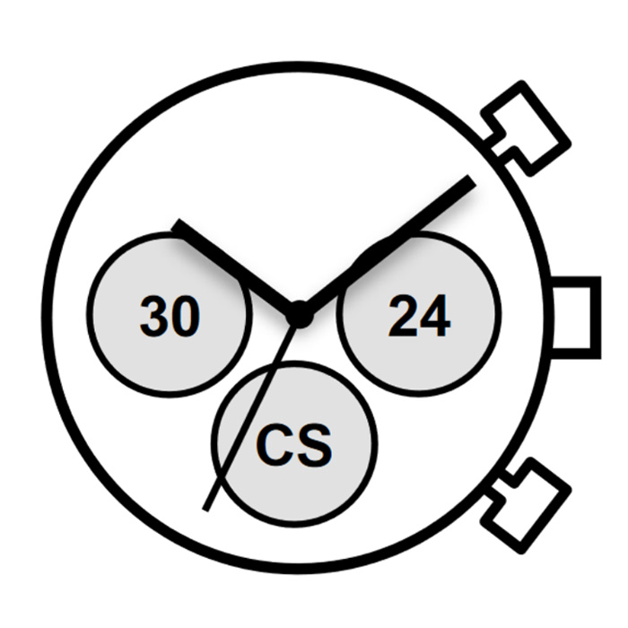 AU-Werk Miyota JS20 12 1/2''' SC STOPWATCH 3EYES 30MIN 24H Quarz (364 | SR621SW)