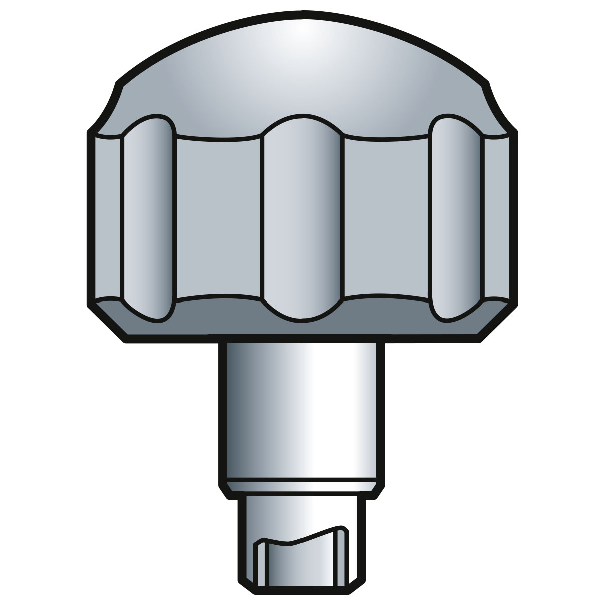 Screw-on Crown PBM, stainless steel with tube/gasket, height 3,5, Ø 4,5, Tube 2,5, thread 0,9, waterproof