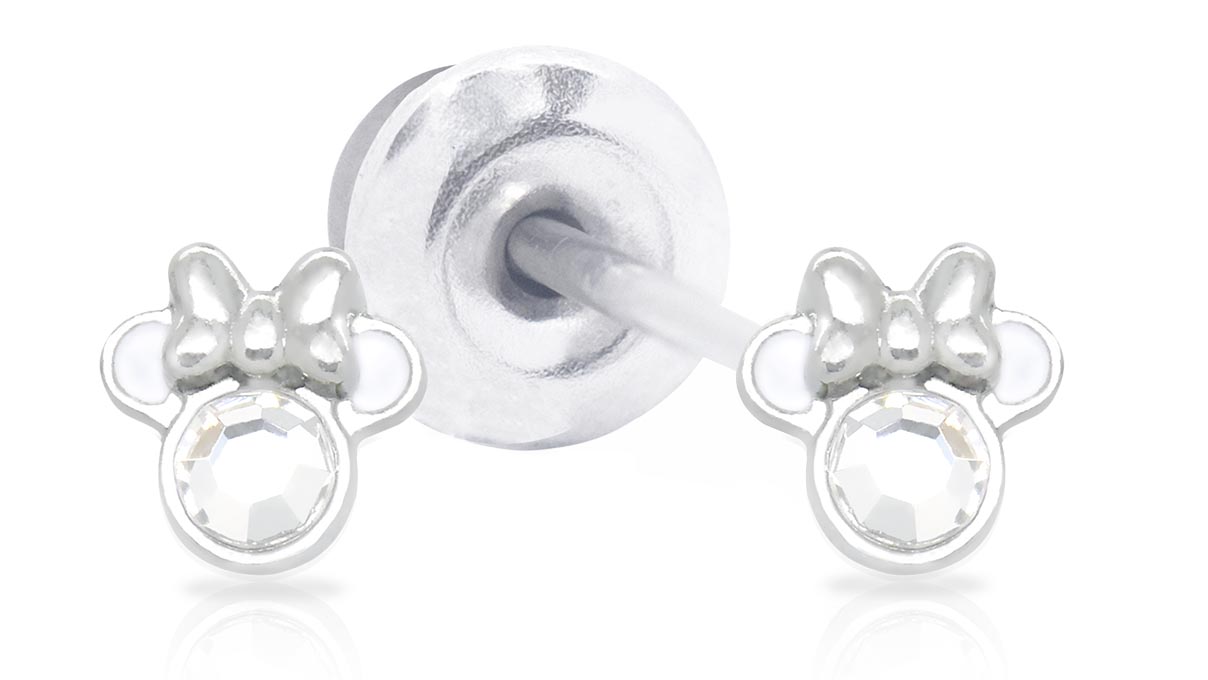 QPP Ear studs JCM6, Minnie, white crystal, Disney-licensed, white, 1 pair