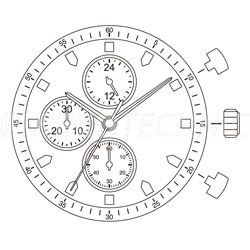AU-Werk Miyota JS10 12 1/2''' SC 3EYE CHR 30MIN 24H Quarz (364 | SR621SW)