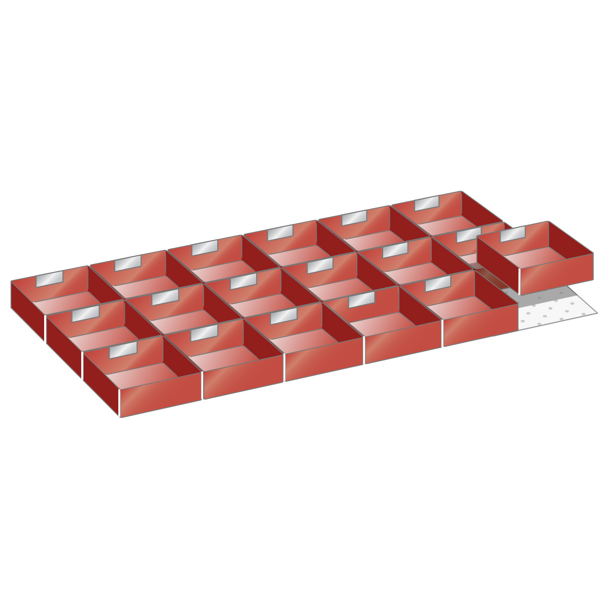 Lista plastic boxes, set for 54 x 27 E with front height 50 mm, 18 pieces