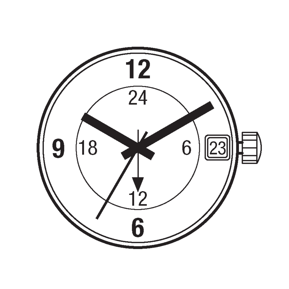 Mvt. Ronda 505.24H H1 10 1 2 DATE3 SC DUAL TIME 24H by hand Quartz 371 SR920SW Powertech 710607.003