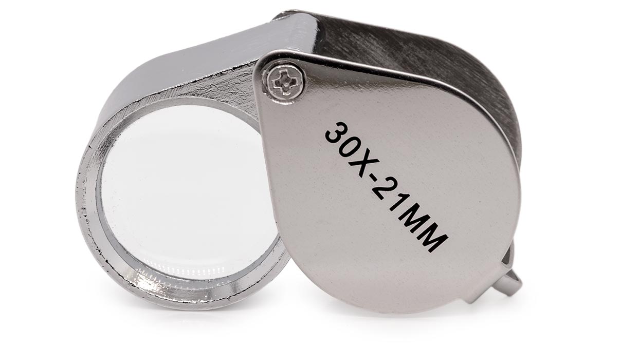 Triplet diamond loupe, 30x magnification, lens Ø 21 mm, chrome plated
