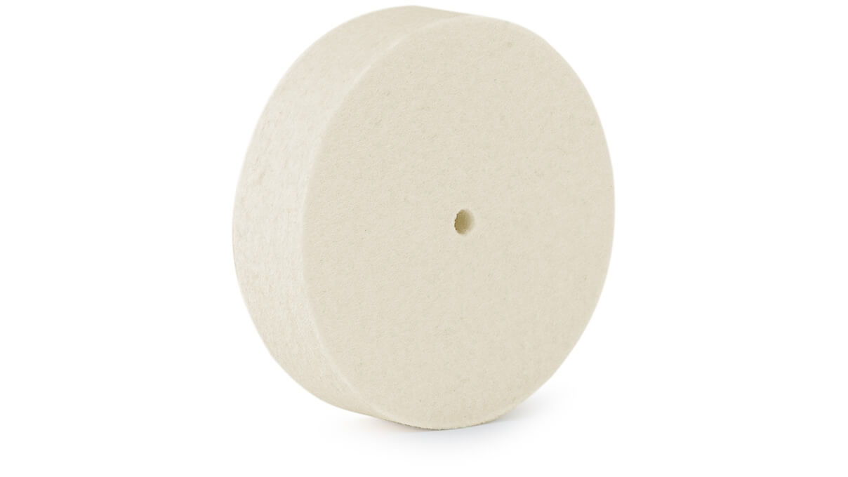 Felt disc, wool felt, white, Ø 80 x 20 mm, hole Ø 5 mm