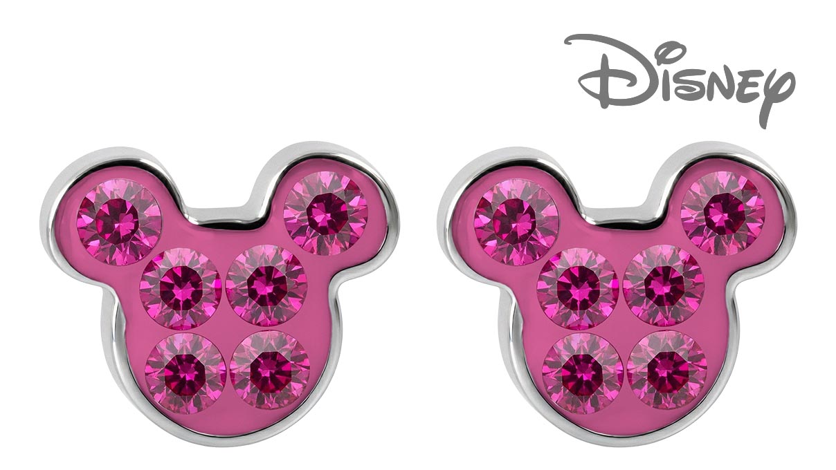 QPP Ohrstecker JCM2, Mickey, Emaille rosa, Disney-lizenziert, weiß, 1 Paar