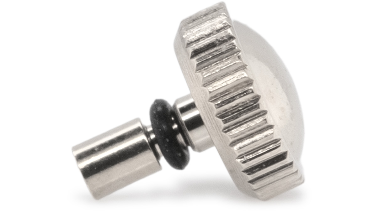 Waterproof crown, Japanese shape, Stainless steel, White, Head Ø 3 mm, Thread Ø 0,6 mm