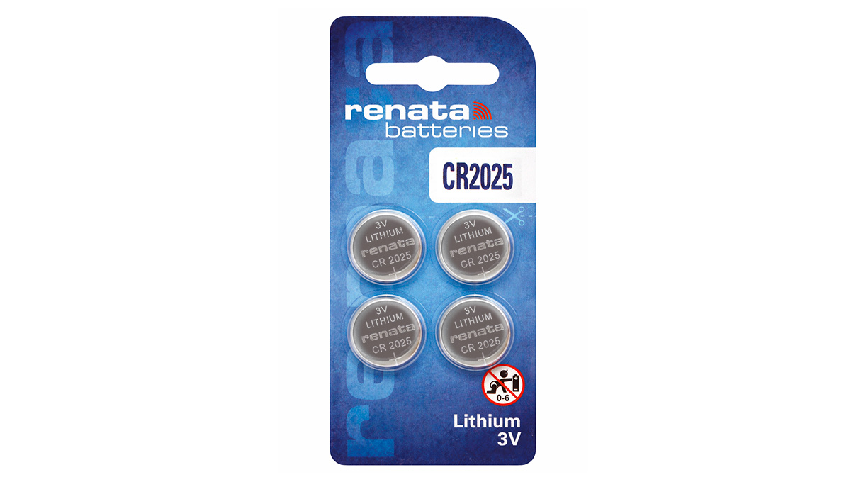 Renata CR2025 Lithium coin cell battery, 3 V, non‑rechargeable, blister pack of 4